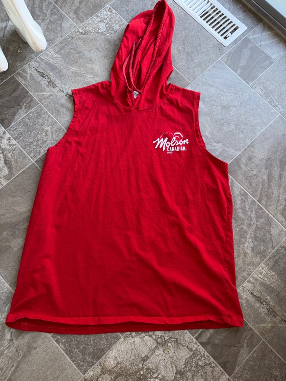 Y2K red vintage  molson Canadian sleeveless swim-style hoodie men XL like new